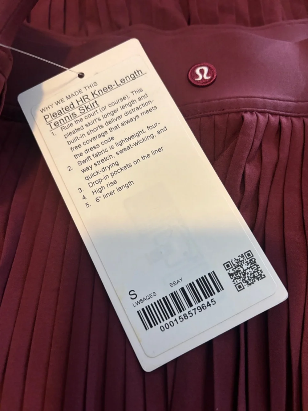 Lululemon Pleated HR Knee-Length Tennis Skirt, Burgundy Bay, Size Small - Picture 5 of 10